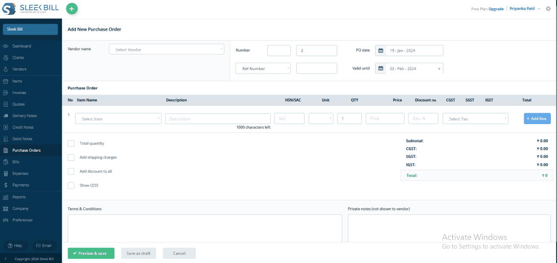 Purchase Order Format