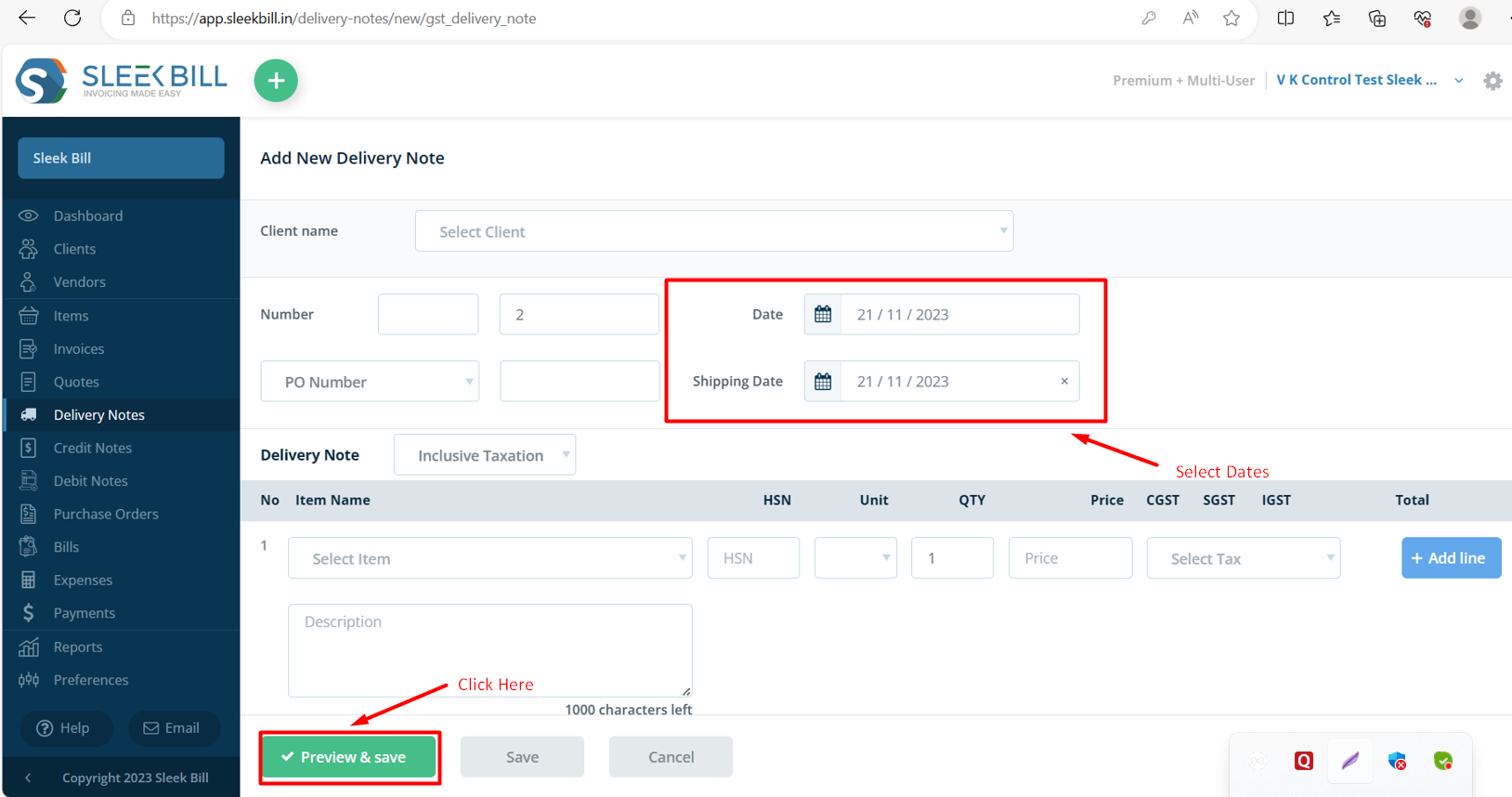 delivery note creation Steps