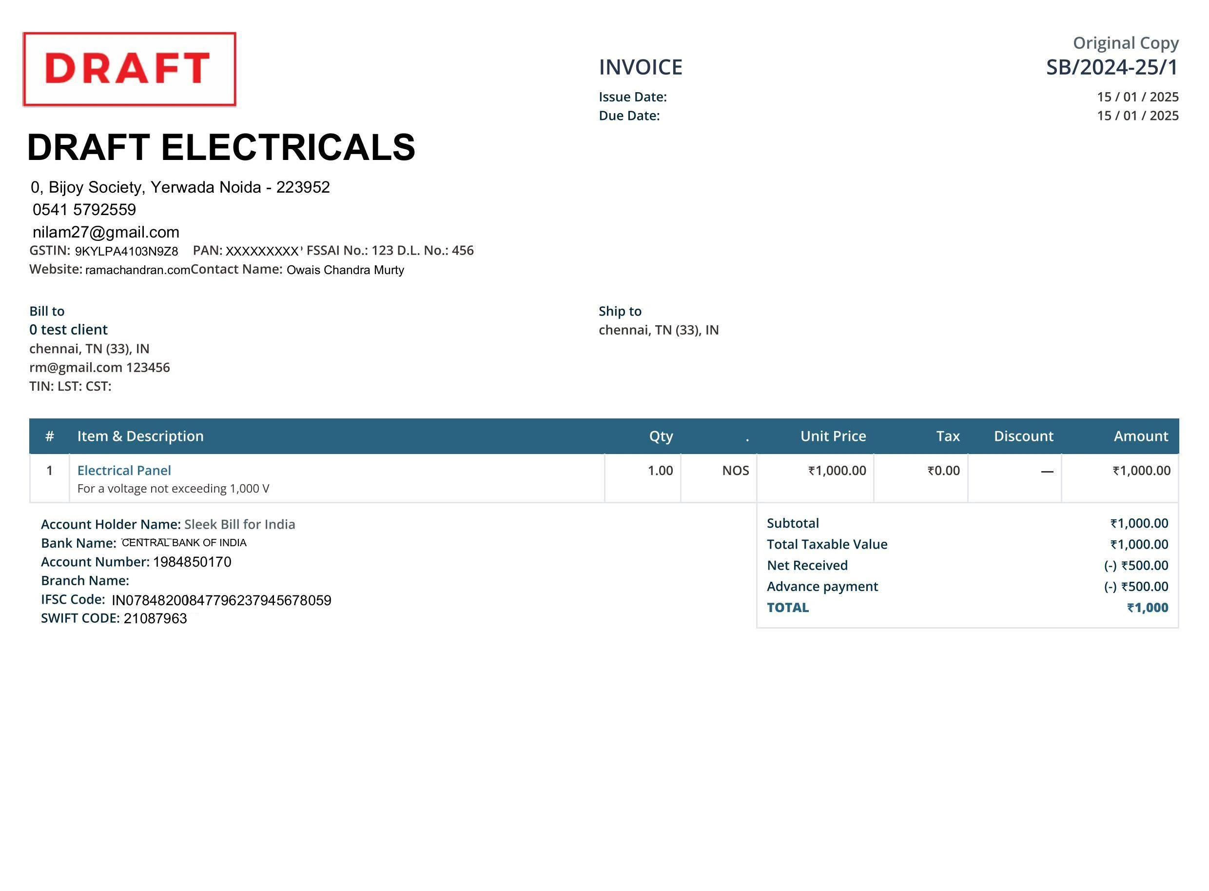 Sales Invoice Sample