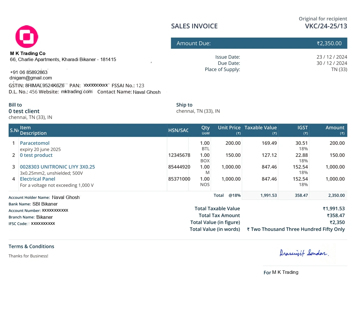 sales invoice template