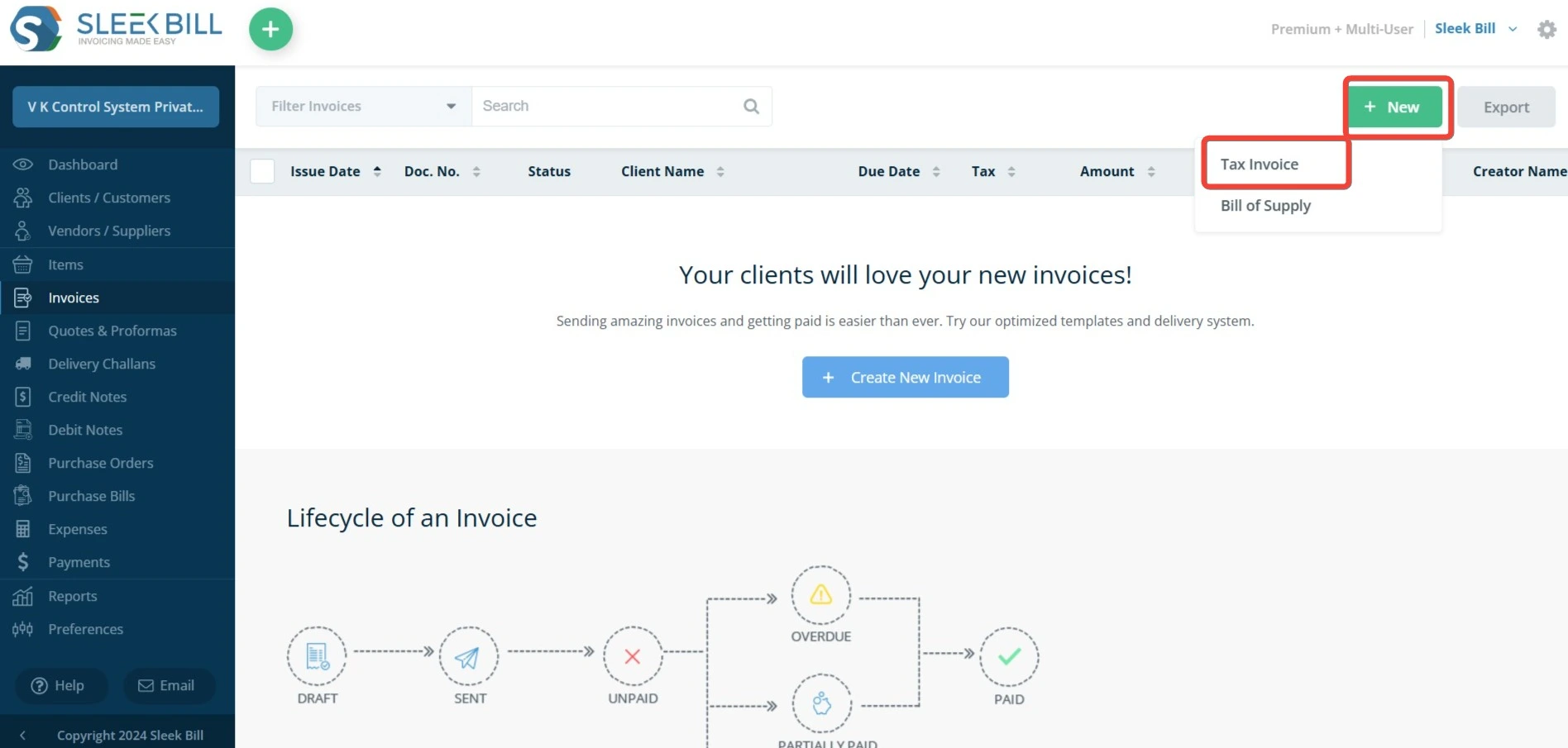Step 3: Create a New Invoice