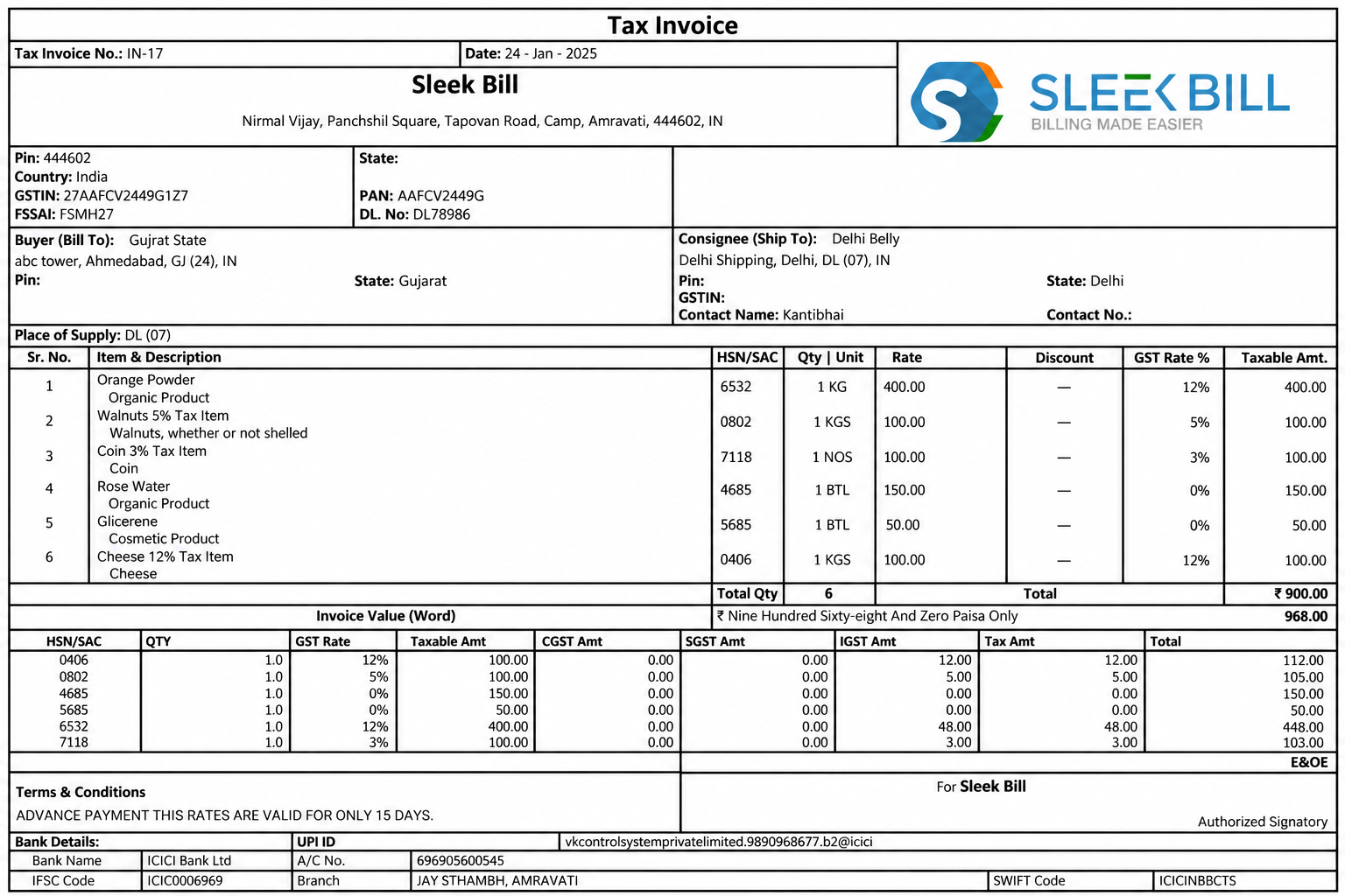 B2C Invoice Format Model 5
