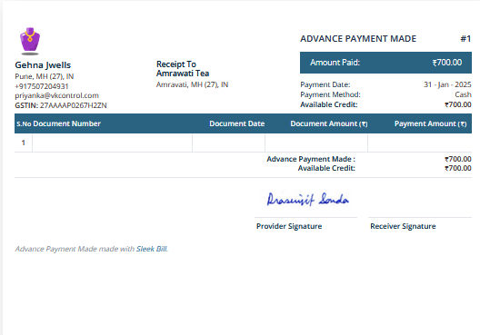 cash payment receipt