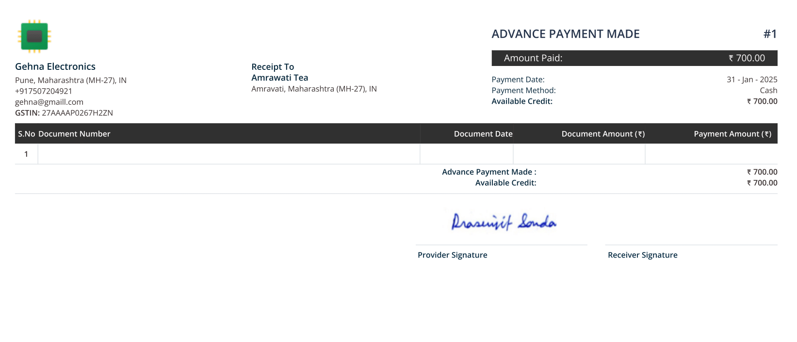 Payment Made receipt