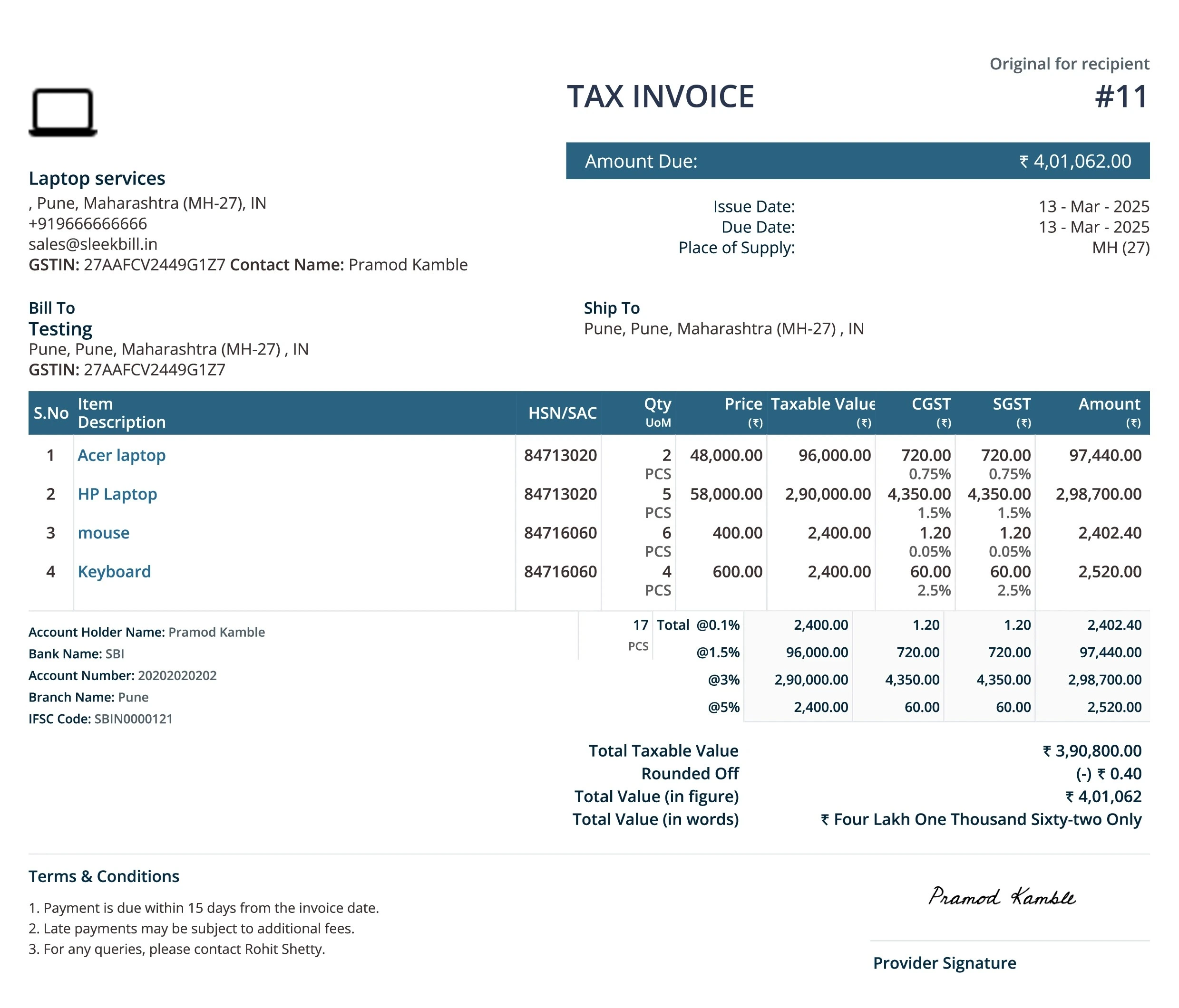 Invoice format