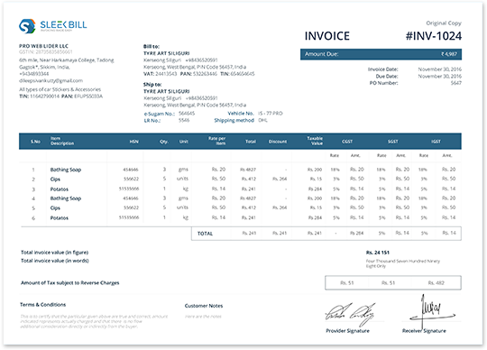 GST compliant invoice format