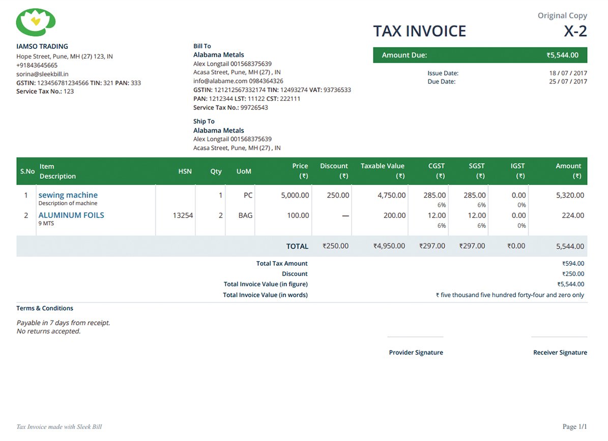 Recipient created tax invoice template