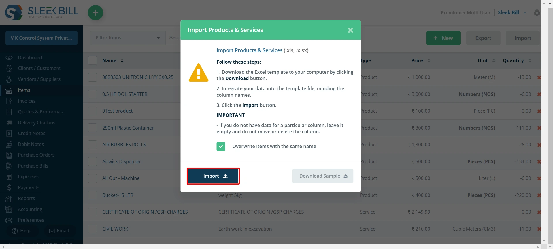 Import and upload the file
