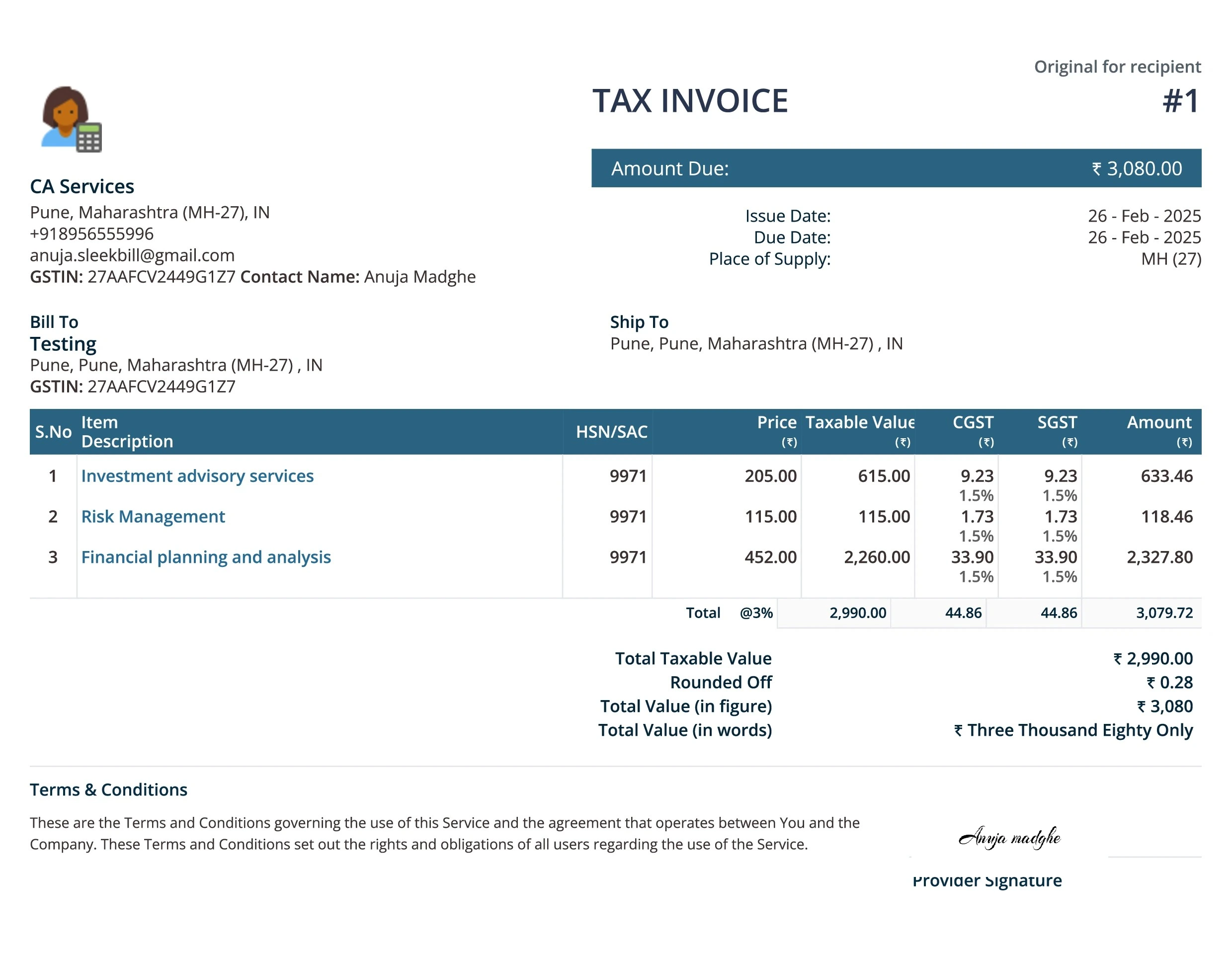 Invoice format