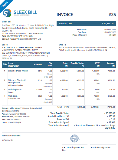 Kerla Floodn Cees Tax Invoice