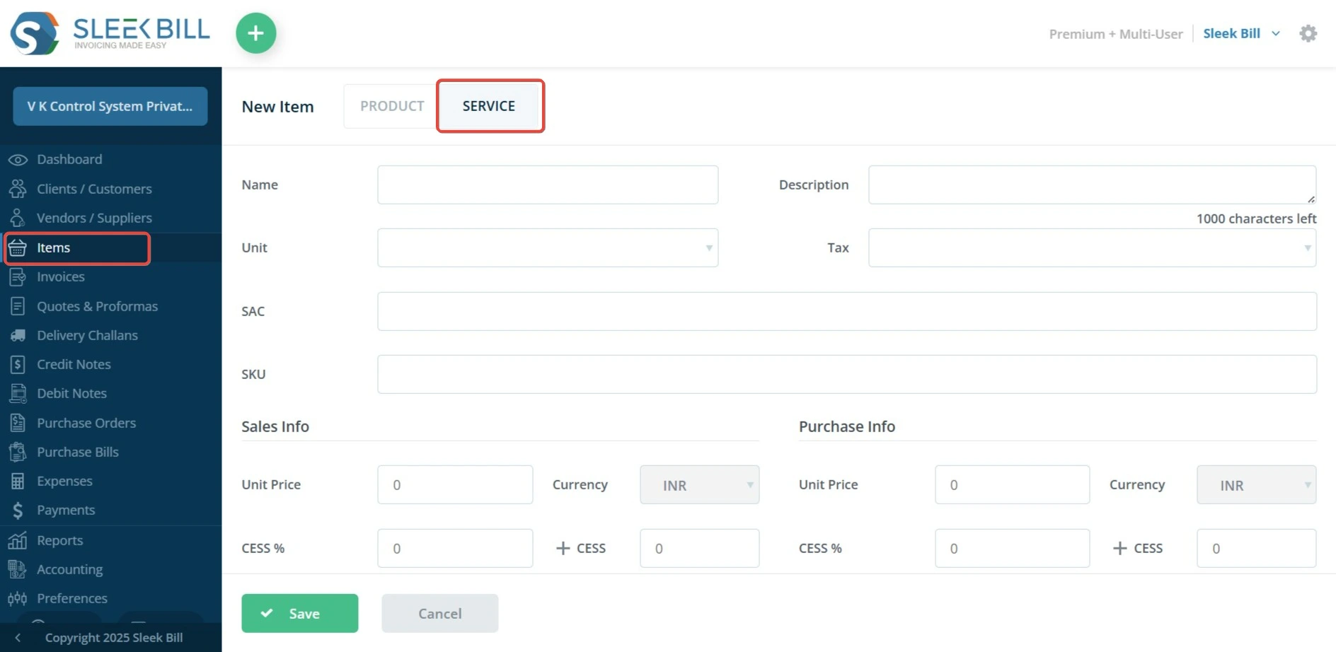 Service tab
